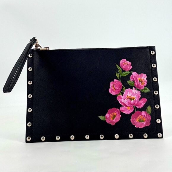 White House Black Market NEW Vegan Leather Floral Studded Wristlet Clutch NWOT - Picture 9 of 9